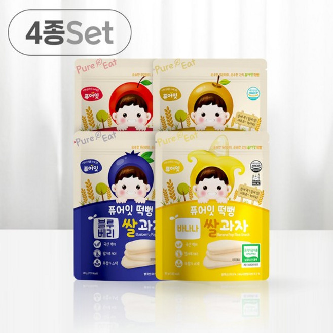 떡뻥 유기농 과일쌀과자 4종세트 아이과자 간식, 유기농 떡뻥 과일 쌀과자 4종세트, 30g
