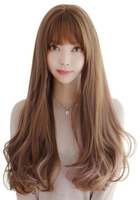 에쉬울프 고급원사 전체가발 + 가발망 세트, 1개, 스모크핑크 × 1세트