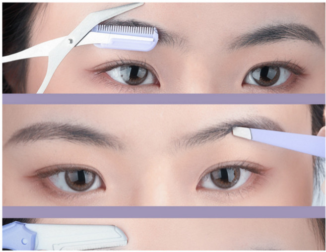 눈썹 정리 칼 가위 집게 3종 세트, 1개, 보라3종