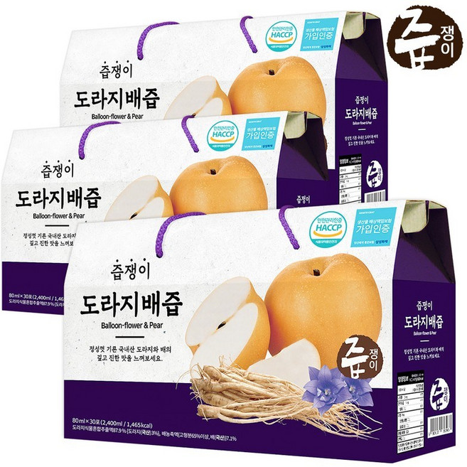 즙쟁이 도라지배즙 3박스 90포, 2.4L
