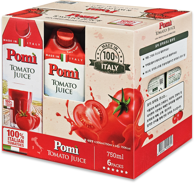 포미 토마토주스 착즙 100% 무설탕 무가당 트레이더스, 750ml, 6개