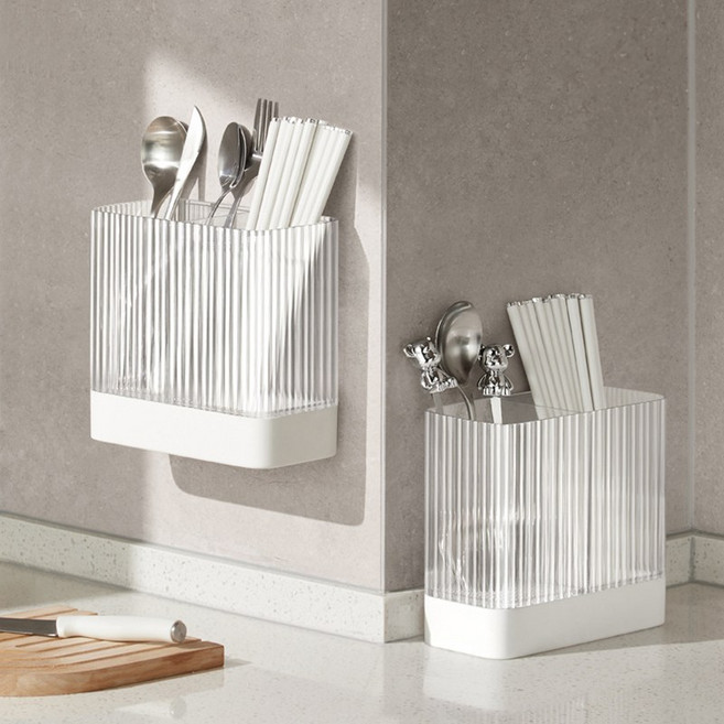 심플 고급 투명 플리츠 2구 수저통, 1개