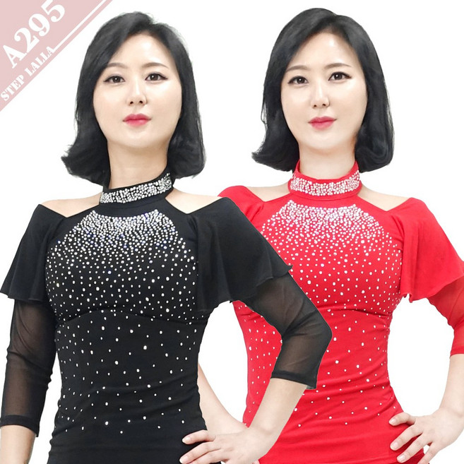여성댄스복상의 단체의상 공연복 차이나 왈츠 모던 라인 A295, 블랙(검정)