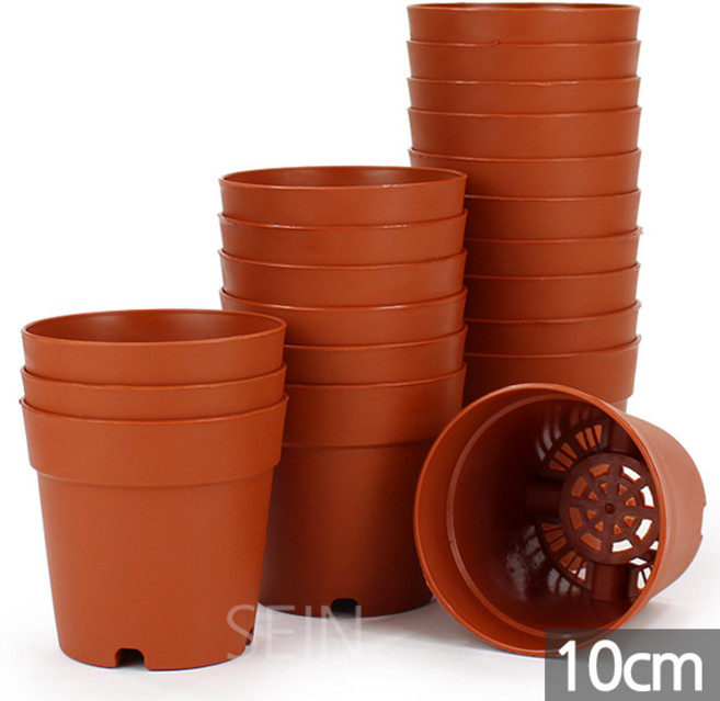 세인화분 10cm 12cm 플라스틱 토기분 20P - 화분 플분 모종 원형 국산 도기분 육묘 유치원 어린이집 학교 미니화분 토분 재배분 싼화분 갈색화분 흰색 화이트, 01_10cm 토기분(20P)_브라운