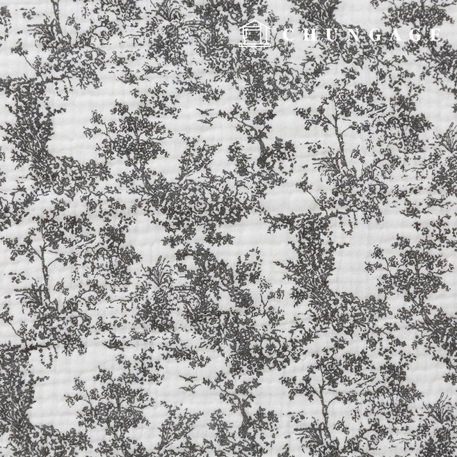 천가게 요루 이중 거즈원단 면 무형광 바이오워싱 천 꽃무늬 원단 체리 크림, 40) 뜨왈 산수화 블랙