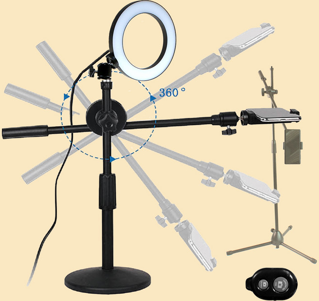 UPOINT 핸드폰 수직 촬영 거치대 360도 회전 항공샷, 삼각대 + 링라이트26cm + 블루투스리모컨(검정), 1개