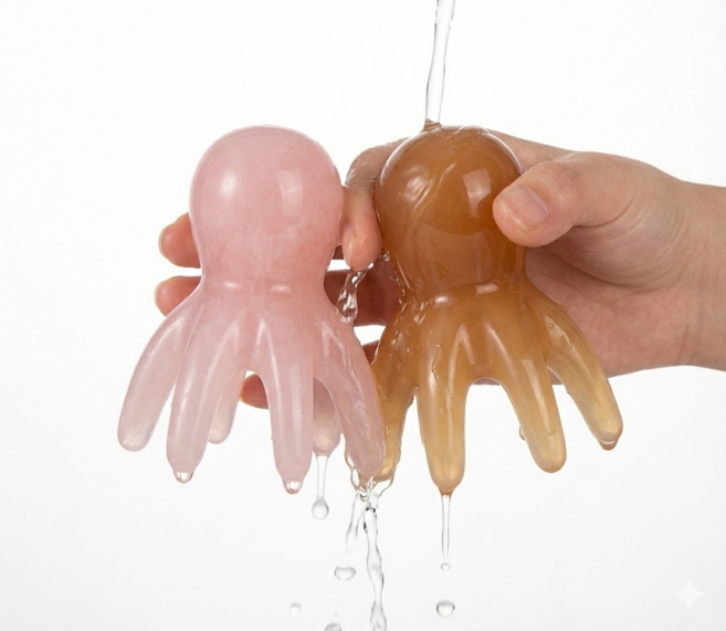 텐토라 문어 두피 얼굴 목 바디 괄사 마사지기 1+1, 핑크+카라멜, 2개