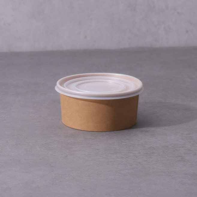 1100cc 크라프트 원형 종이용기 (불투명 (PP)뚜껑 세트), 1세트, 150개입