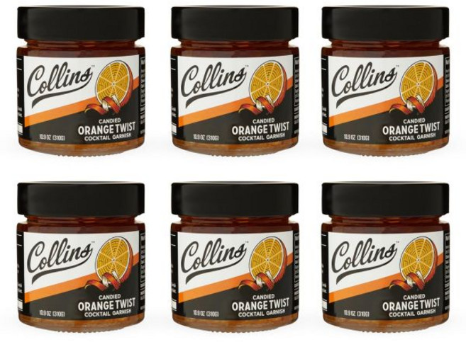 Collins 과일 후루츠 콜린스 캔디드 프루트 오렌지 필 트위스트 인 시럽 스키니 마가리타 마티니 모히또 올드 패션드 칵테일 가니시로 있는 껍질 베이킹용 10온스, 오렌지 - 6개 세트, 310g