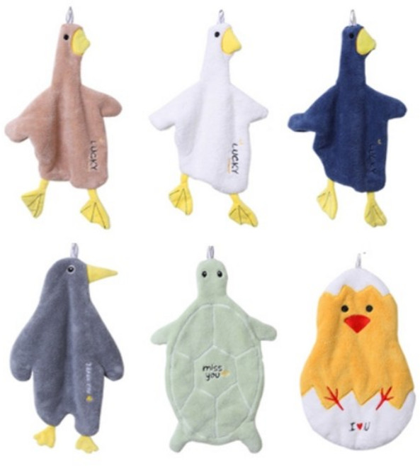 극세사 주방 욕실 오리 핸드타올 타월 행주 수건 6종 고리형, 펭귄, 1개, 펭귄