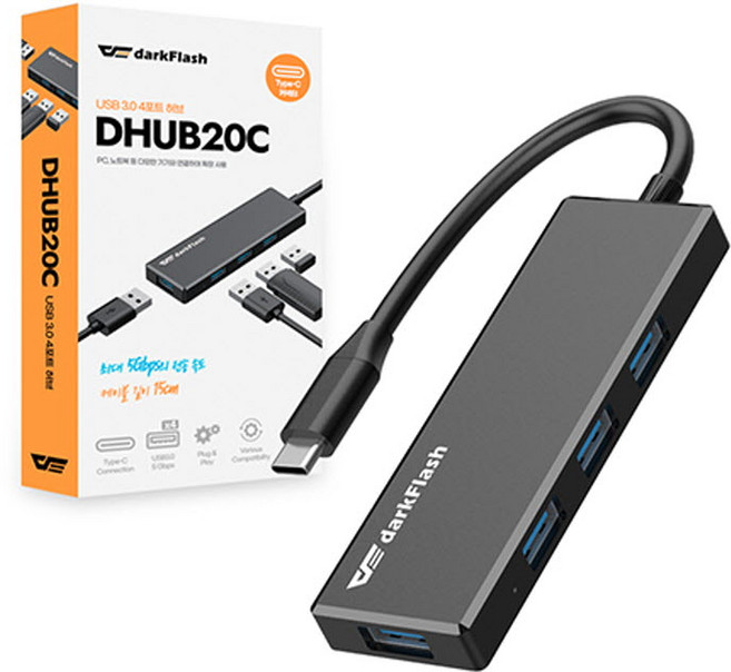 다크플래쉬 darkFlash DHUB20C 4포트 USB 3.0 C타입 허브, 1개