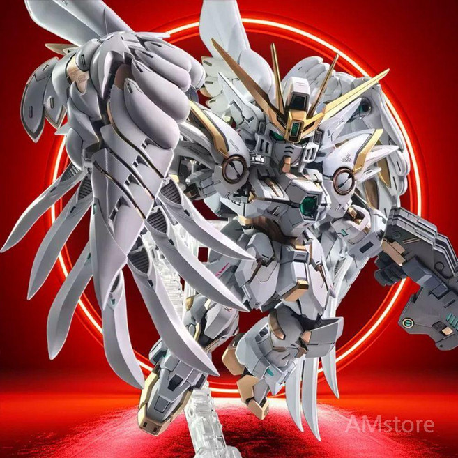 MGSD 건담 윙 제로 EW 프라모델 조립 엔젤 화이트 거치대 포함, 화이트골드+받침대