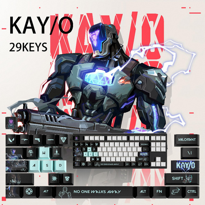 SimHm 발로란트 키캡 스킬 세트 기계식 키보드 PBT 포인트 커스텀게이밍 굿즈 valorant keycaps Esc, 29 KEYS, 케이오kay-o
