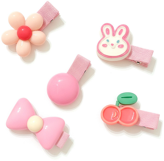 모디홈 강아지머리핀 고양이 헤어핀 똑딱핀 세트, 1세트, 핑크