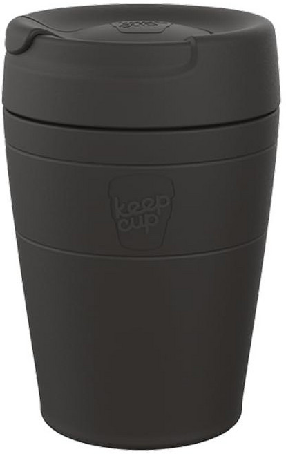 KeepCup Traveller 재사용 가능한 여행용 머그 - 진공 단열 스테인리스 스틸 컵 누출 방지 시퍼 뚜껑 포함 340ml(12온스) 블랙, 12 Ounces, Black