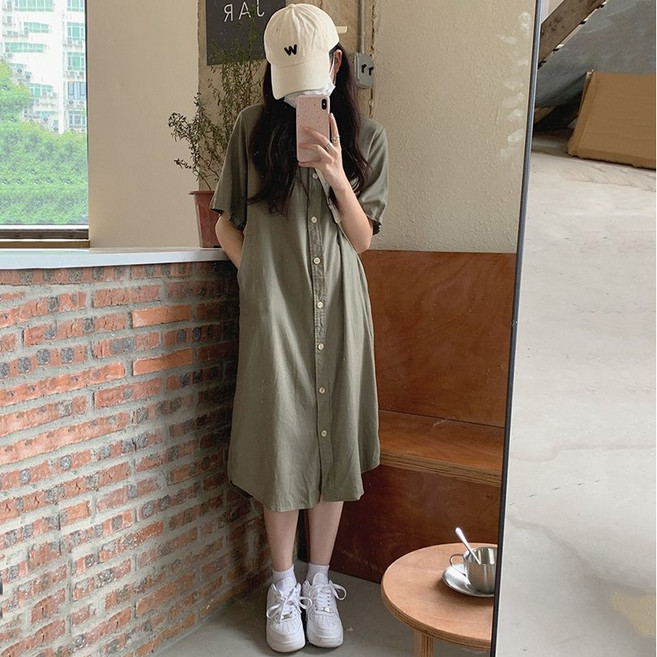 POMTOR 여성용 빈티지 롱원피스 빅 사이즈 오버핏 롱셔츠