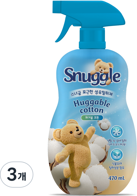 스너글 섬유탈취제 허거블 코튼, 470ml, 3개