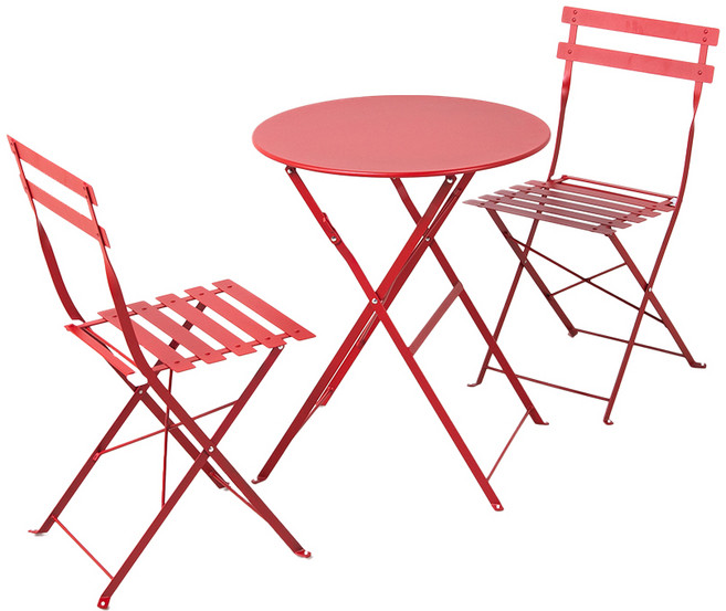클레이 야외용 철제 카페 테라스 접이식 야외테이블세트, 프렌치 레드