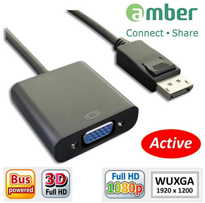 amber Displayport 轉 VGA 主動式訊號轉換器 DP轉VGA 1080p WUXGA, 1個