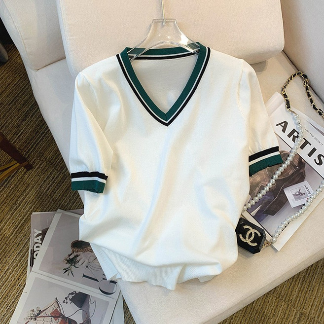 유성마켓 브이넥 반팔 니트