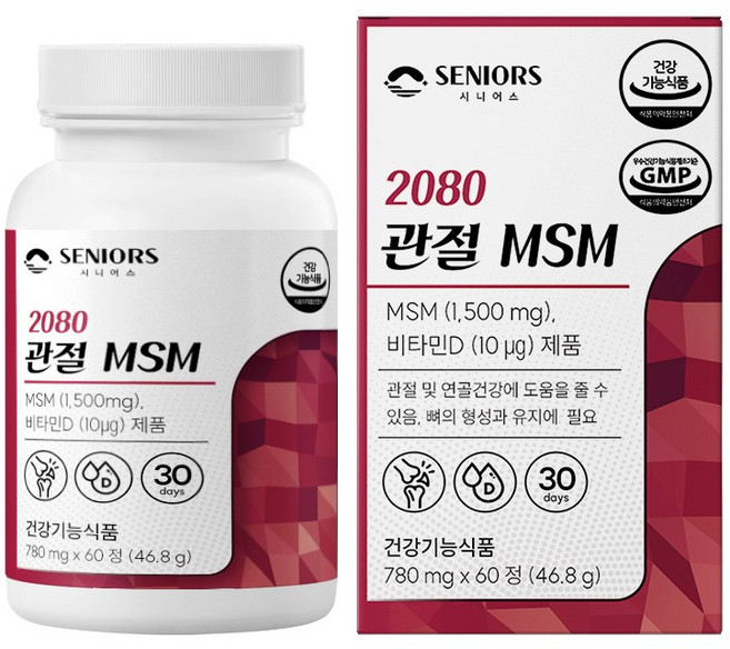 시니어 관절 msm msn 관절 연골 뼈 에 도움을 줄수있는 2080 트루어스 식약처 식약청 인증 시니어스, 1개, 60정