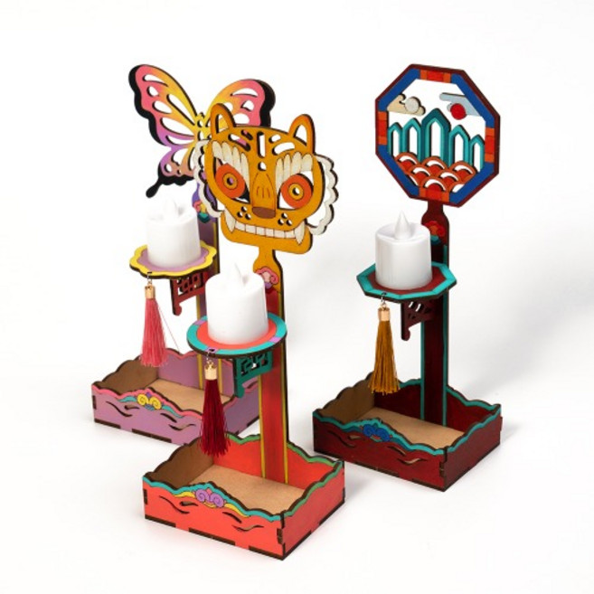 전통공예 촛대 만들기 (1세트)티라이트 포함, 나비