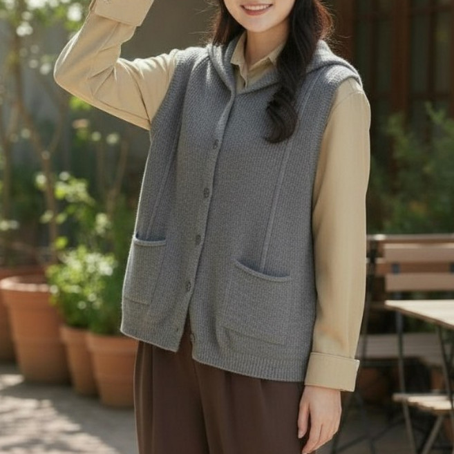 AT女裝 連帽針織背心 M126