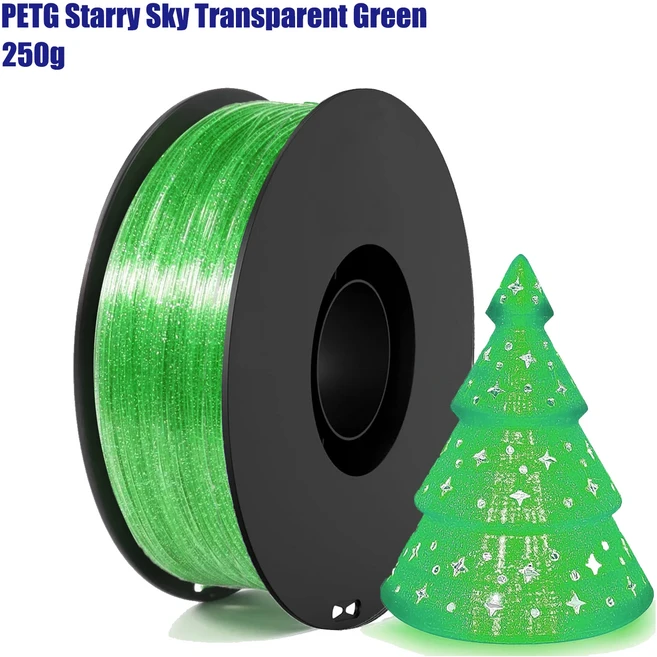 3D 프린터 PETG 필라멘트 투명 그라데이션 1.75mm 높은 광투과율 250g/500g/1000g 스풀, 10 Green 250g