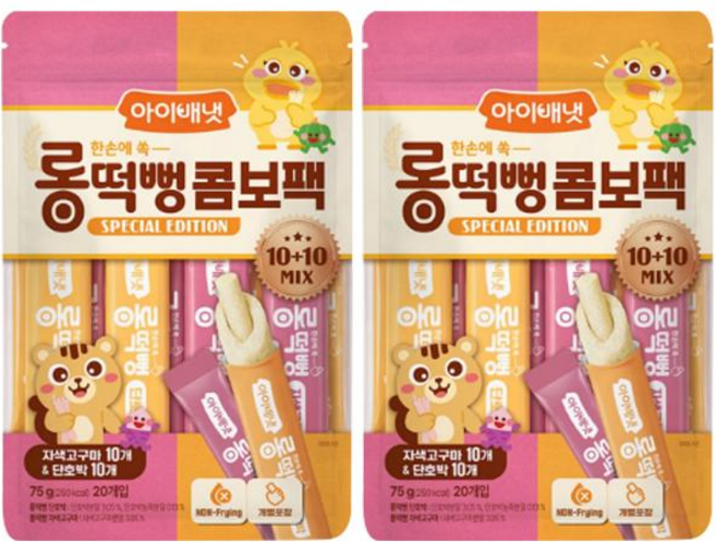 아이배냇 한손에 쏙 롱떡뻥 자색고구마&단호박, 2개, 75g, 콤보팩