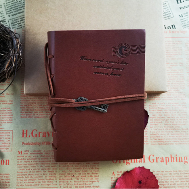 봄밤 가죽 커버 빈티지 노트 수첩 B6 사이, 다크브라운