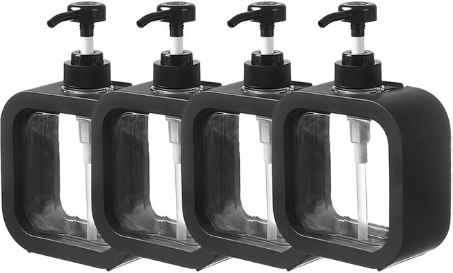 코아 사각 투명 펌프 디스펜서 350ml 플라스틱 용기, 4개, 블랙