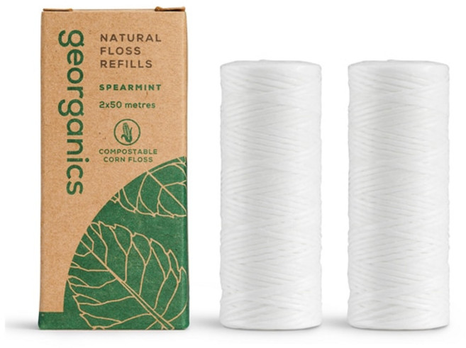 ジオーガニクス GEORGANICS 지오가닉스 덴탈플로스 스페어민트 리필 치실 치간 칫솔 오랄 케어, 1개