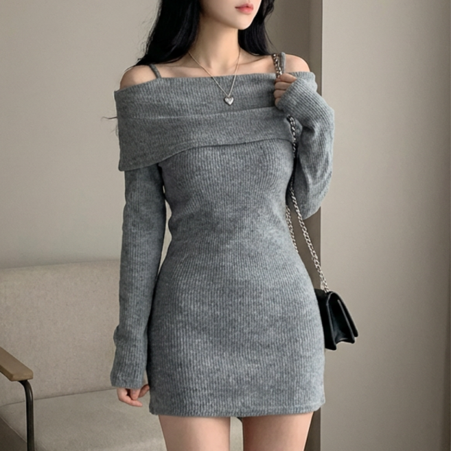 러아카 오프숄더 데일리 미니 원피스