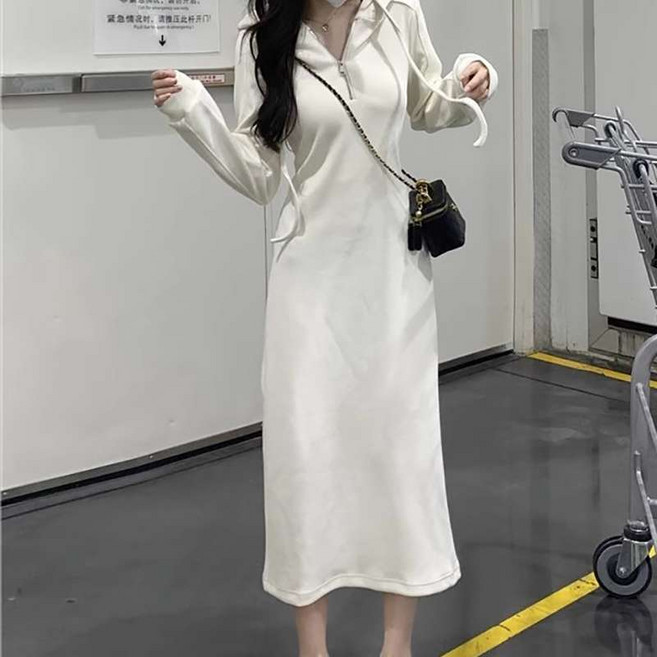 더벨러리 여성 후드 반집업 롱 원피스 BCO4936 베이직 무지 캐주얼 A라인