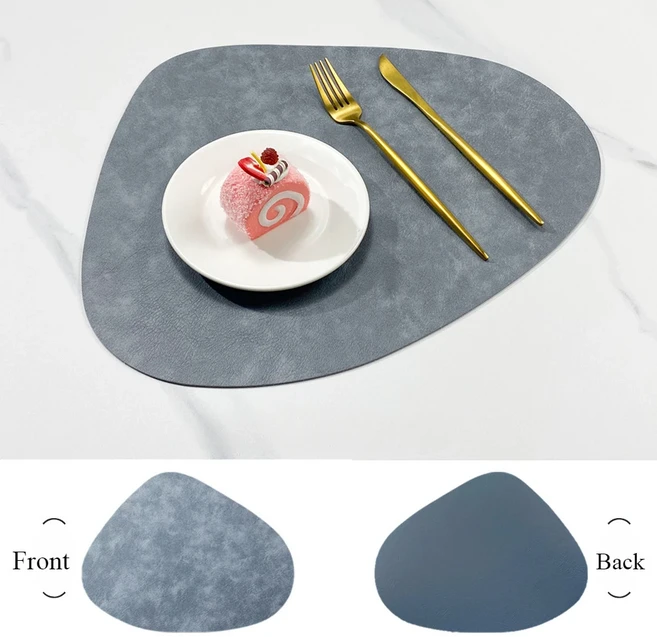 양면 미끄럼 방지 PU 단열 패드 테이블 매트 북유럽 스타일 모조 소가죽 무늬 물방울 모양 플레이스매트, 02 1 Pcs, 07 Starry Sky Grey-Grey