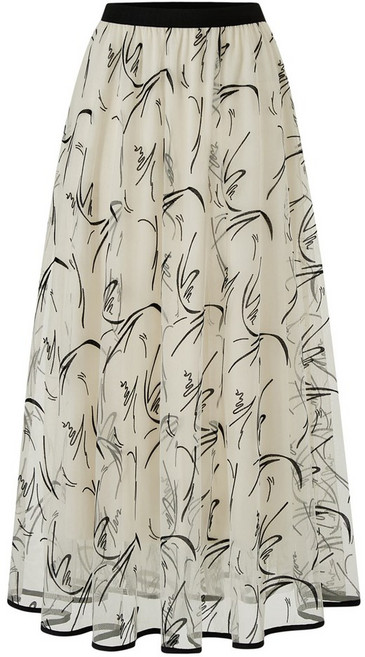 미니멈에브리데이 미니멈 에브리데이 페미닌 드로잉 쉬폰 플레어 롱 스커트 (EC1WH008D)