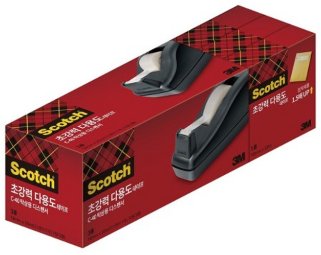 3M 스카치 다용도테이프 탁상용 디스펜서세트 C-40 3롤포함(18MMx25M)-개(1개입), 포장단위_개 (1개입), 1개