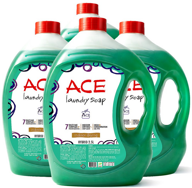 에이스 고농축 액체세탁세제 일반드럼겸용 2.5L, 4개