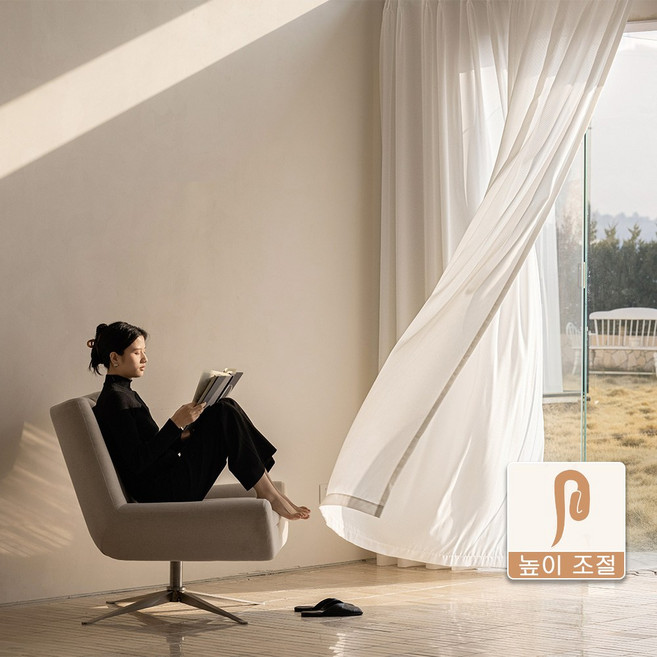 거실헤비쉬폰커튼 스트라이프 핀형 창문커튼 쉬폰커튼 2p (일반커튼레일)