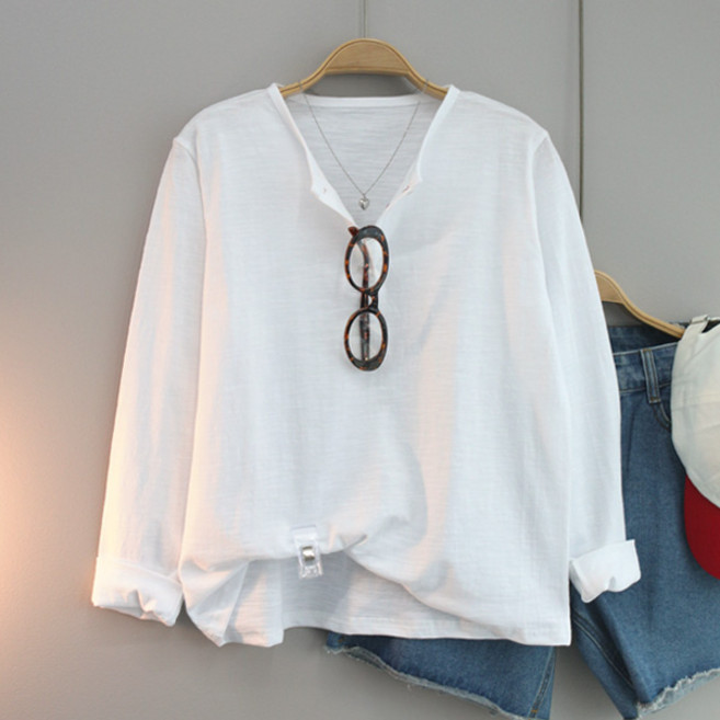 달콩 여성 기본티 봄신상 단추티 긴팔 헨리넥 뮤트버튼넥슬라브티