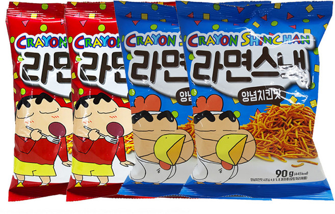 크레용신짱 짱구 라면스낵 90g 2종혼합 바베큐맛 3개+양념치킨맛 3개 이젠서진