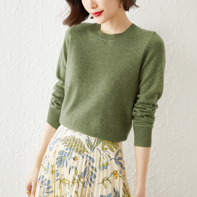 하바우 여성 루즈핏 베이직 라운드넥 긴팔 니트티