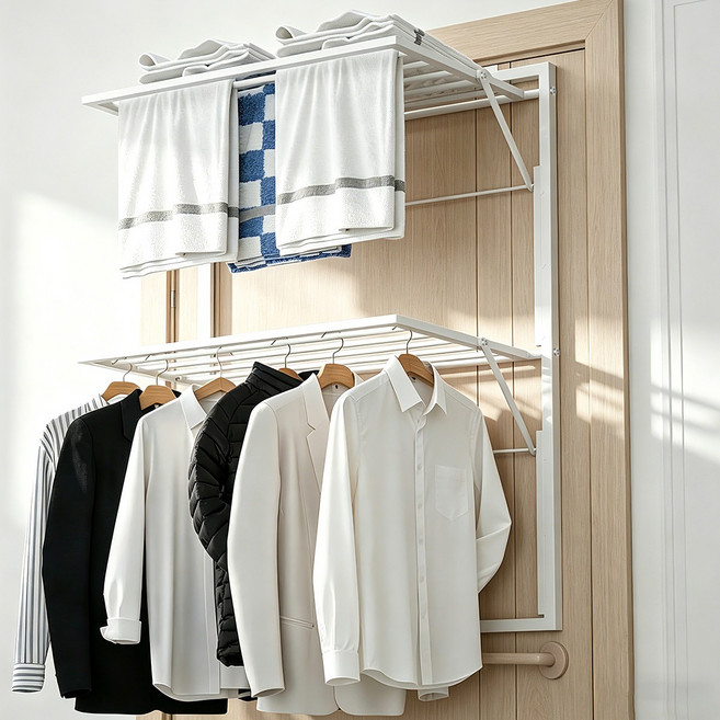 UTIMIU 2단 튼튼한 문걸이 빨래건조대 높이조절가능, 화이트