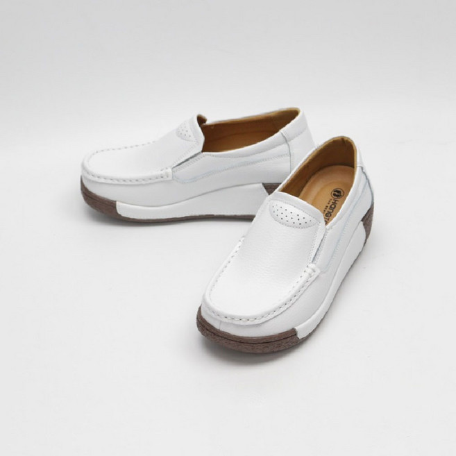 가죽 심플 U팁 통굽 플랫폼 로퍼 단화