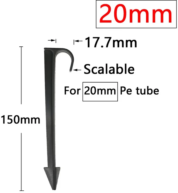 호스 말뚝 고정 급수 튜브 "C" 모양 고정 정원 호스 홀더 물방울 관개 시스템 피팅 1/8 인치 1/4 인치, [03] 20MM