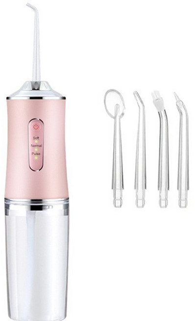 구강세정기 휴대용 무선 방수 구강관리 세정기 구강용품 모드 조절 가능 + 노즐 4개, 핑크색