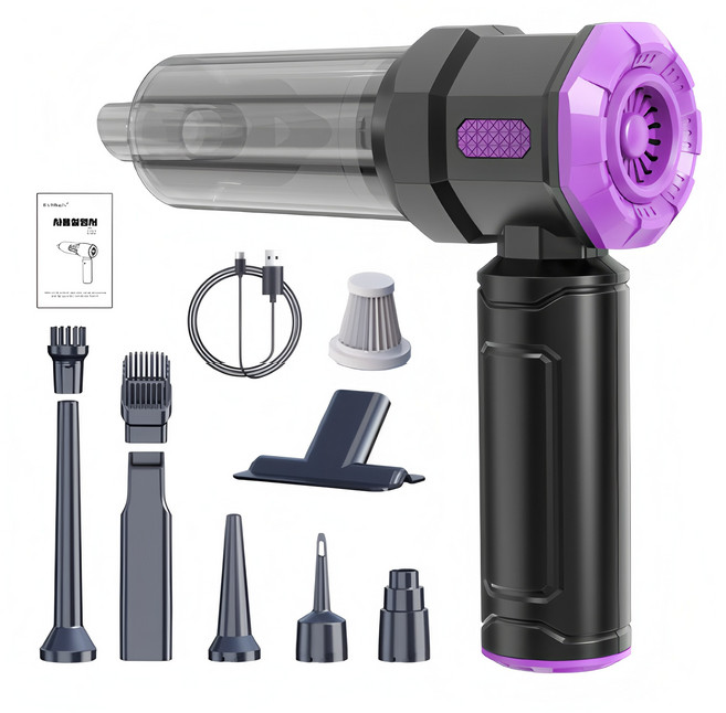 [국내발송] 최신형 차이슨 4 in 1 미니 무선 핸디 청소기 초강력 1년 AS 흡입 송풍 공기주입 진공 대용량 배터리 최고가성비 USB총전 차량용 사무실 에어건, 흑자색, M1