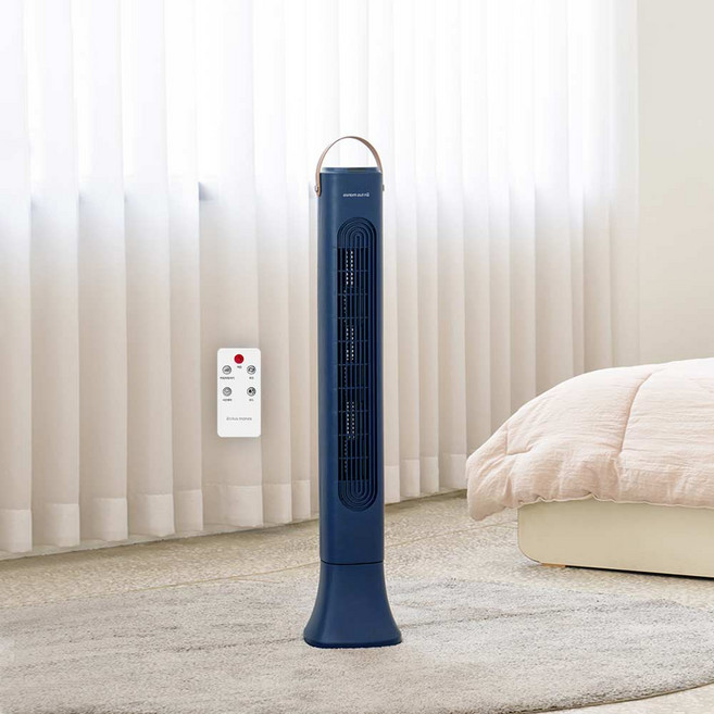 선풍기 저소음 날개없는 타워형 선풍기 가정용 스탠드 리모콘형 네이비, 1개, 타워형선풍기
