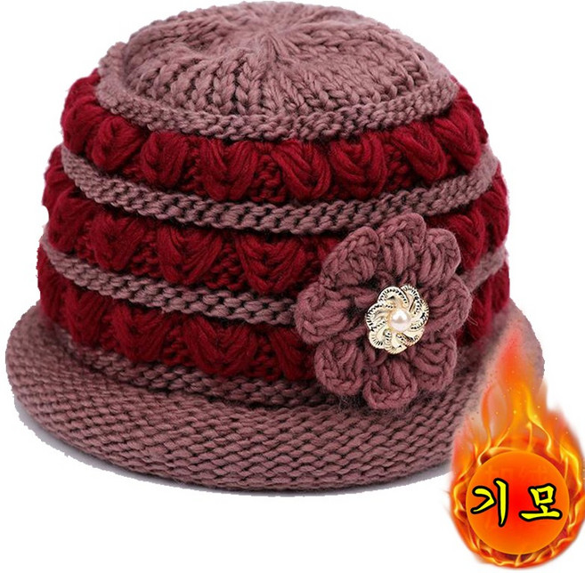 여성 겨울 니트 모자 기모 안감 보온 방풍 데일리 중년 캐주얼 방한모