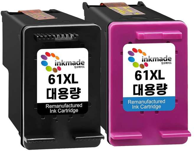 잉크메이드 hp HP61XL 대용량 재생잉크 세트 HP Deskjet 1510 1000 1010 2050 2540 2000 3000 3050 ENVY4500 ENVY5330, 1개